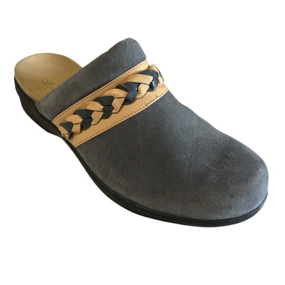 Spenco Topanga Clog Mule Blue Beige 10D Suede Braided Slip On Flat Comfort - Picture 1 of 14